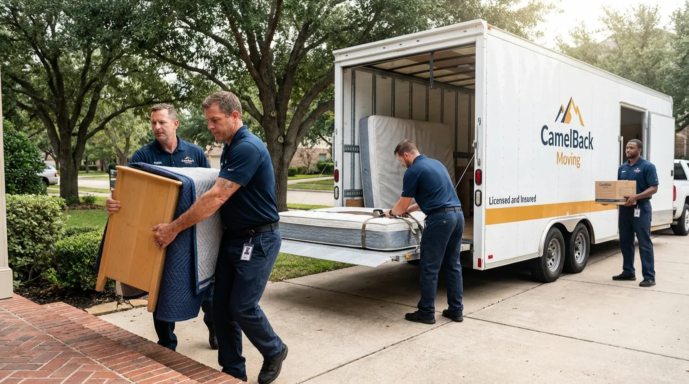 Crew loading residential truck for cross-state move from Ely, NV